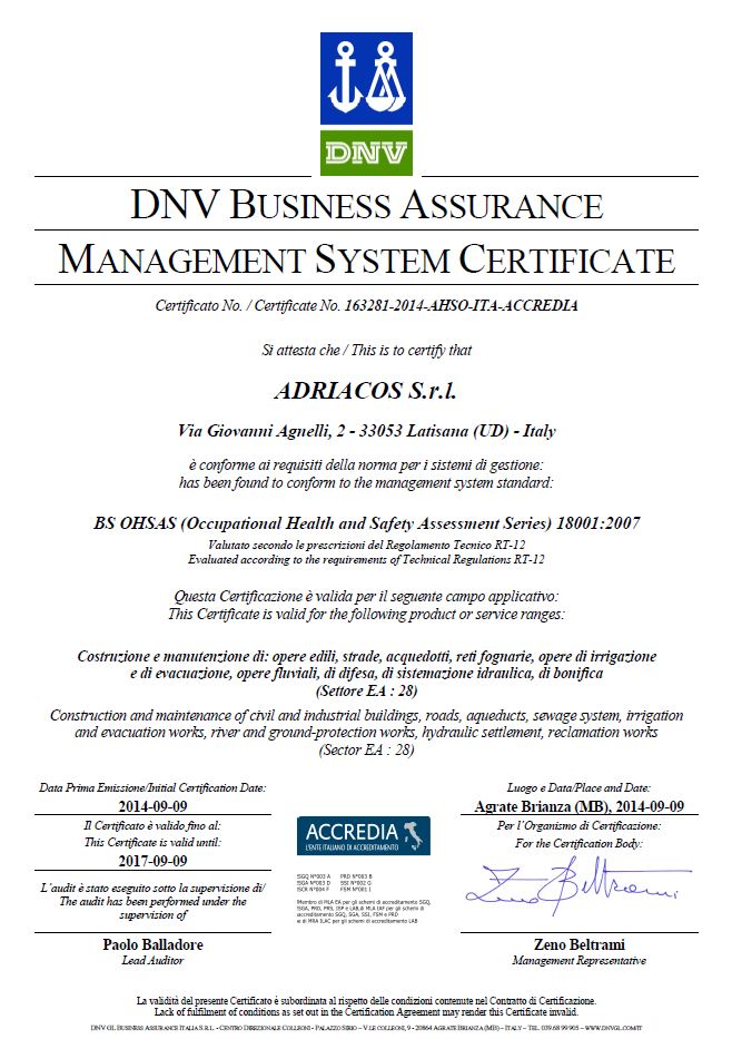 CERTIFICAZIONE OHSAS 18001